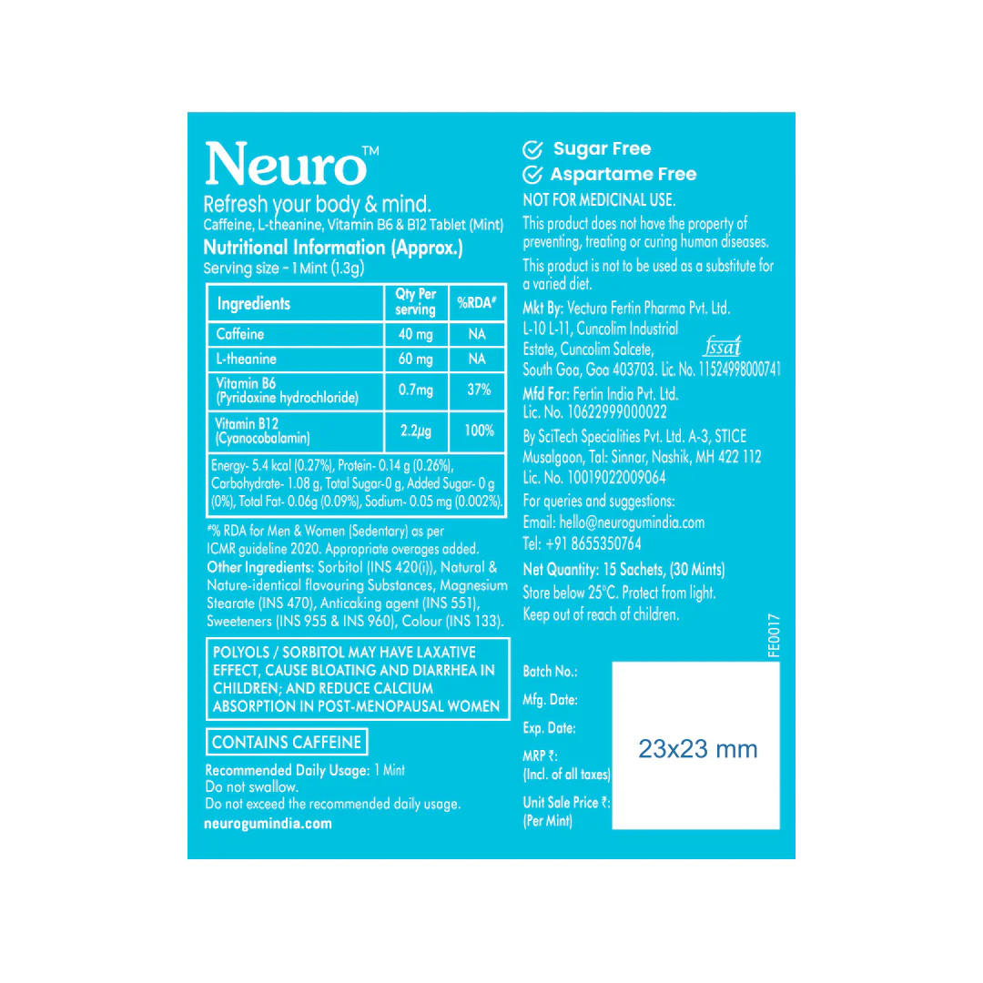 Neuro Caffeine Mints - Peppermint (30 Pieces: 15 X 2 mint sachets) - Pack of 1 - Image 12