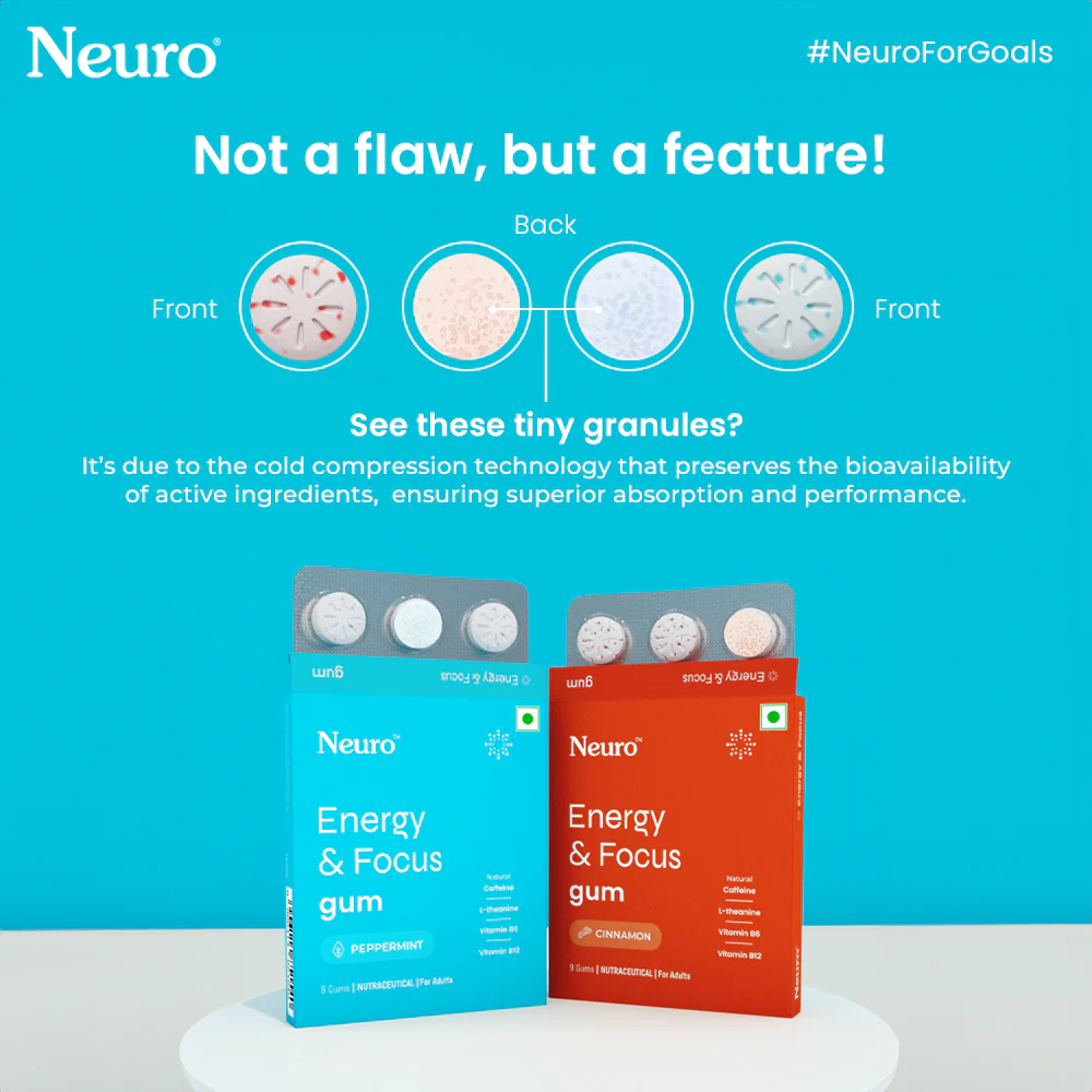 Neuro Energy Caffeine Gums - Peppermint Pack of 4 (120 Pieces: 15 X 2 gum sachets) - Image 4