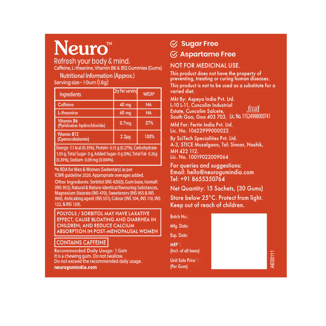 NeuroGum Energy Caffeine Gums - Cinnamon (30 Pieces: 15 X 2 gum sachets) - Image 11