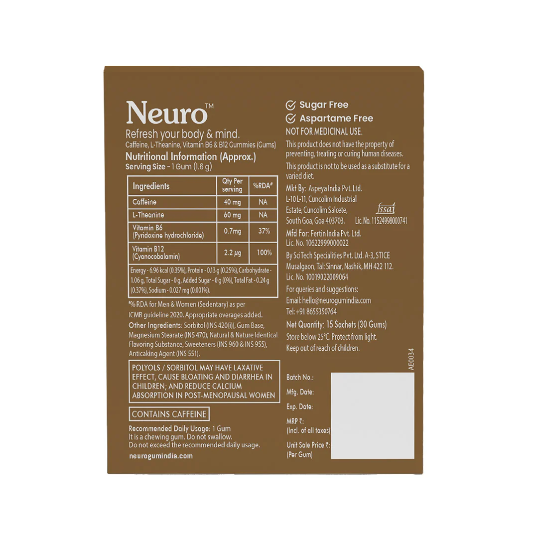 Neuro Energy Gums - Iced Coffee (30 Pieces: 15 X 2 gum sachets) - Pack of 6 - Image 11