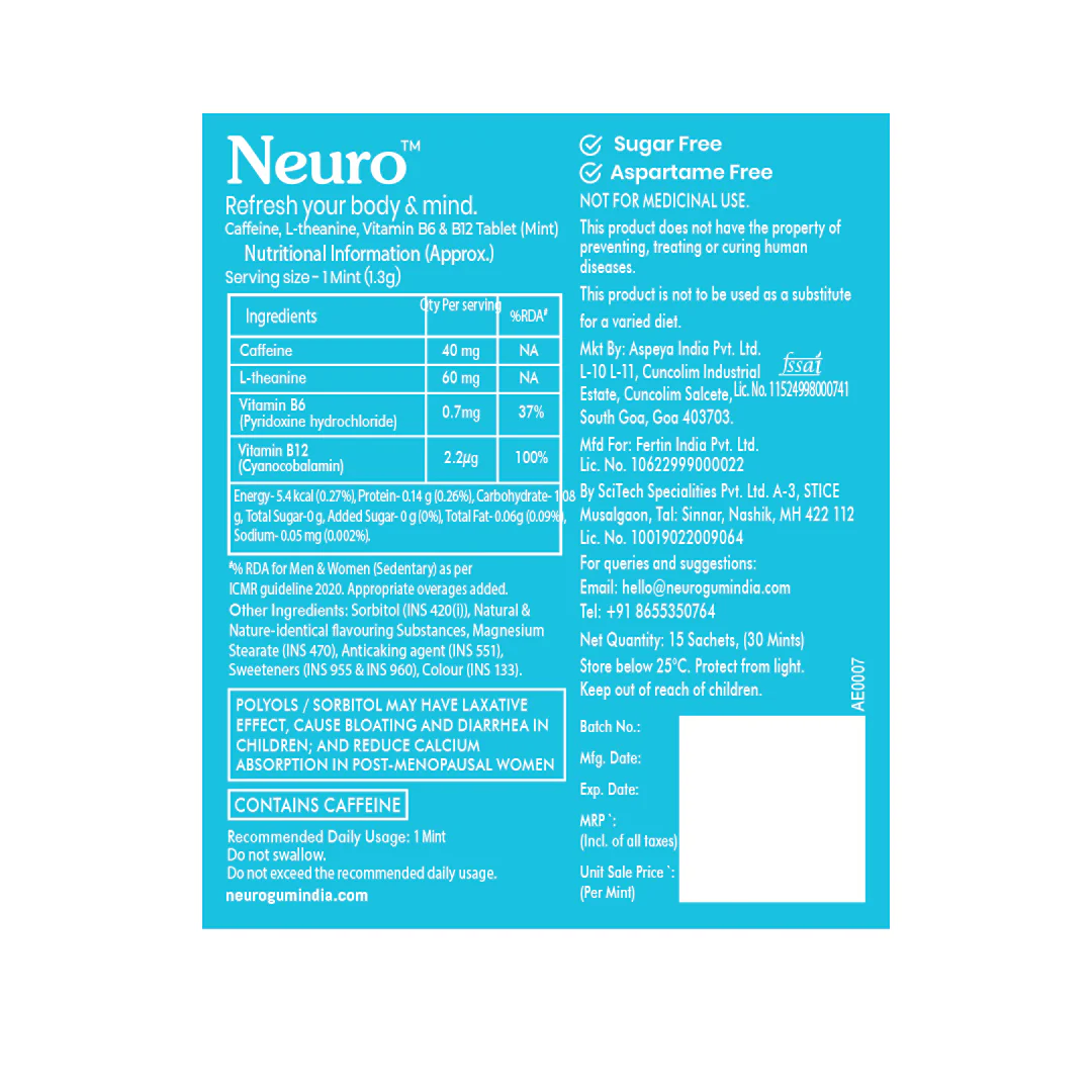 NeuroGum Energy Caffeine Mints - Peppermint (30 Pieces: 15 X 2 mint sachets) - Image 12