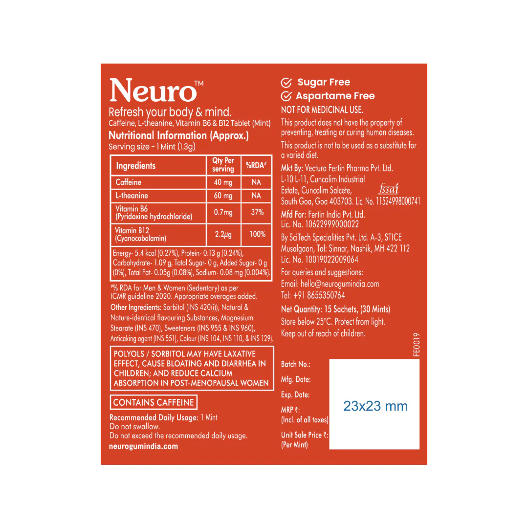 Neuro Caffeine Mints - Cinnamon (30 Pieces: 15 X 2 mint sachets) - Pack of 1 - Image 11