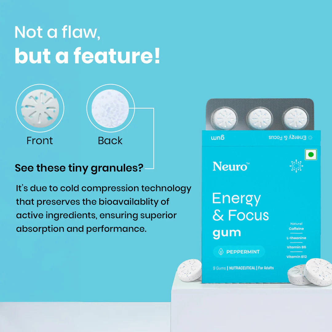 Neuro Energy & Focus Caffeine Gums (Pack of 10- 90 Gums) - Peppermint - Image 4