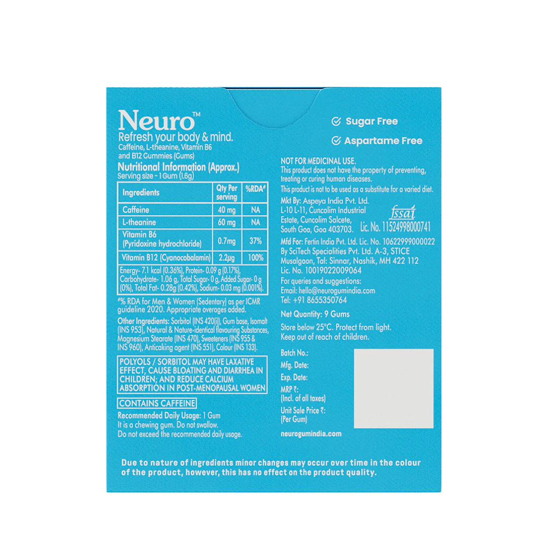 Neuro Energy & Focus Caffeine Gums (Pack of 2) - Peppermint - Image 13